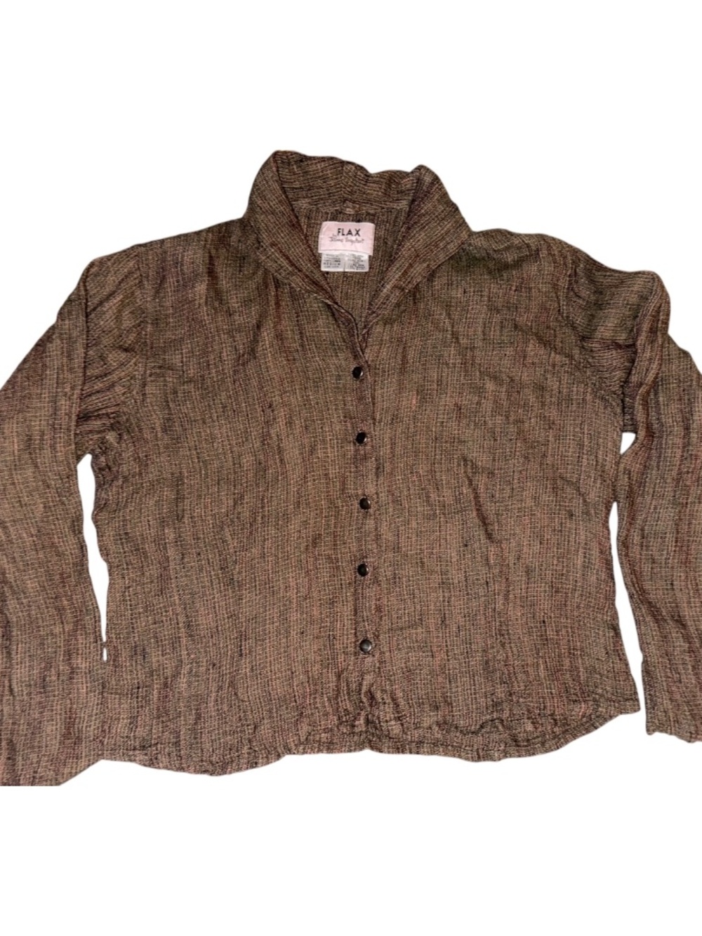 FLAX Engelhart Brown Linen Snap Front Shirt M